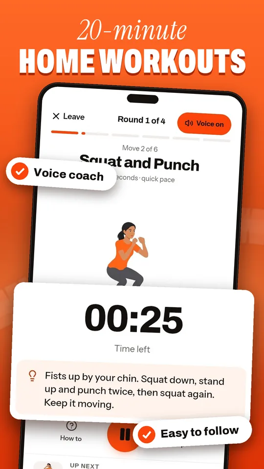 20-minute home workouts: A voice coach counts every move