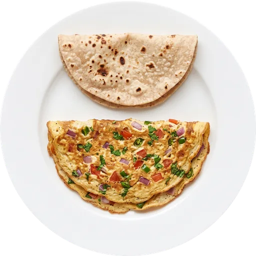 Masala omelette with roti on a white plate