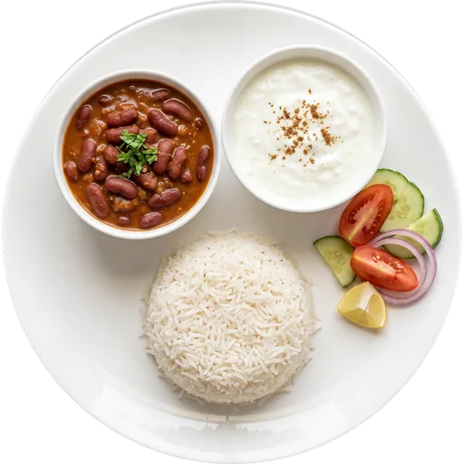 Rajma chawal with curd and salad