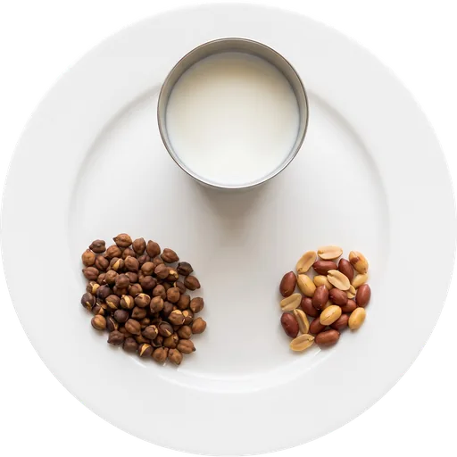 Roasted chana with milk and peanuts on a white plate