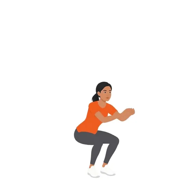 Illustration of a woman doing a squat and reach