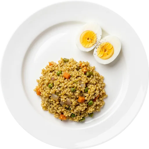 Vegetable daliya with a boiled egg